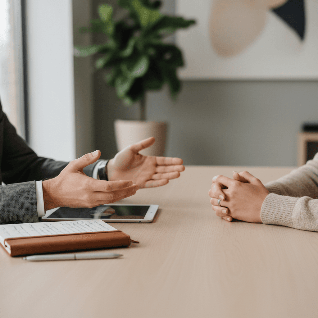 Mentee displaying confident professional presentation with mentor's guidance