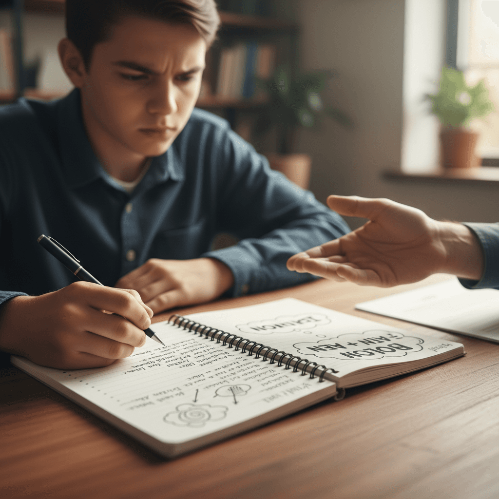 Close-up of mentee and mentor working together on a skill-building task