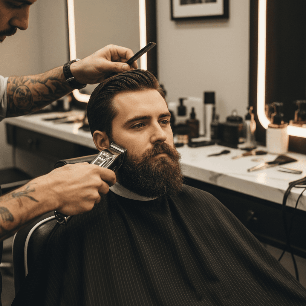 Professional barbering station with quality grooming tools